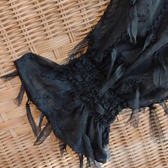 Blouse Women Jet Black Small Long Sleeves - Picture 4 of 6